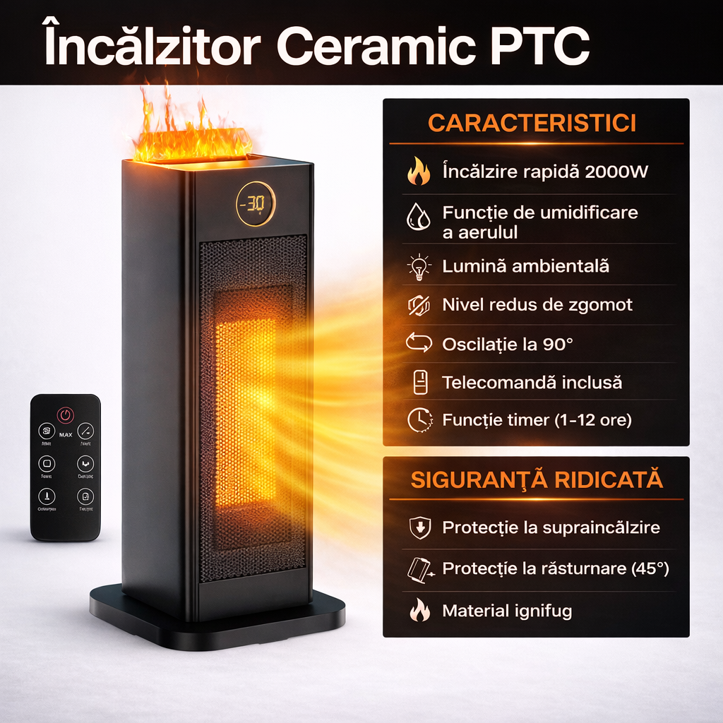 Aerotermă Ceramică PTC cu Control Dublu